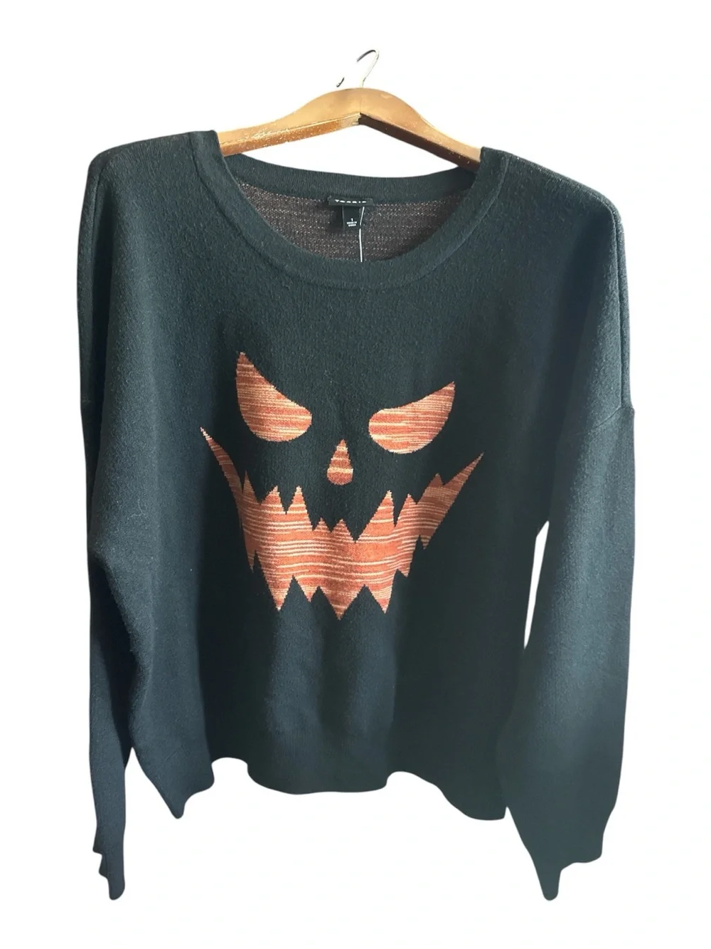 Torrid Women's XL Black Sweater with Orange Pumpkin Face NWT Pullover Halloween